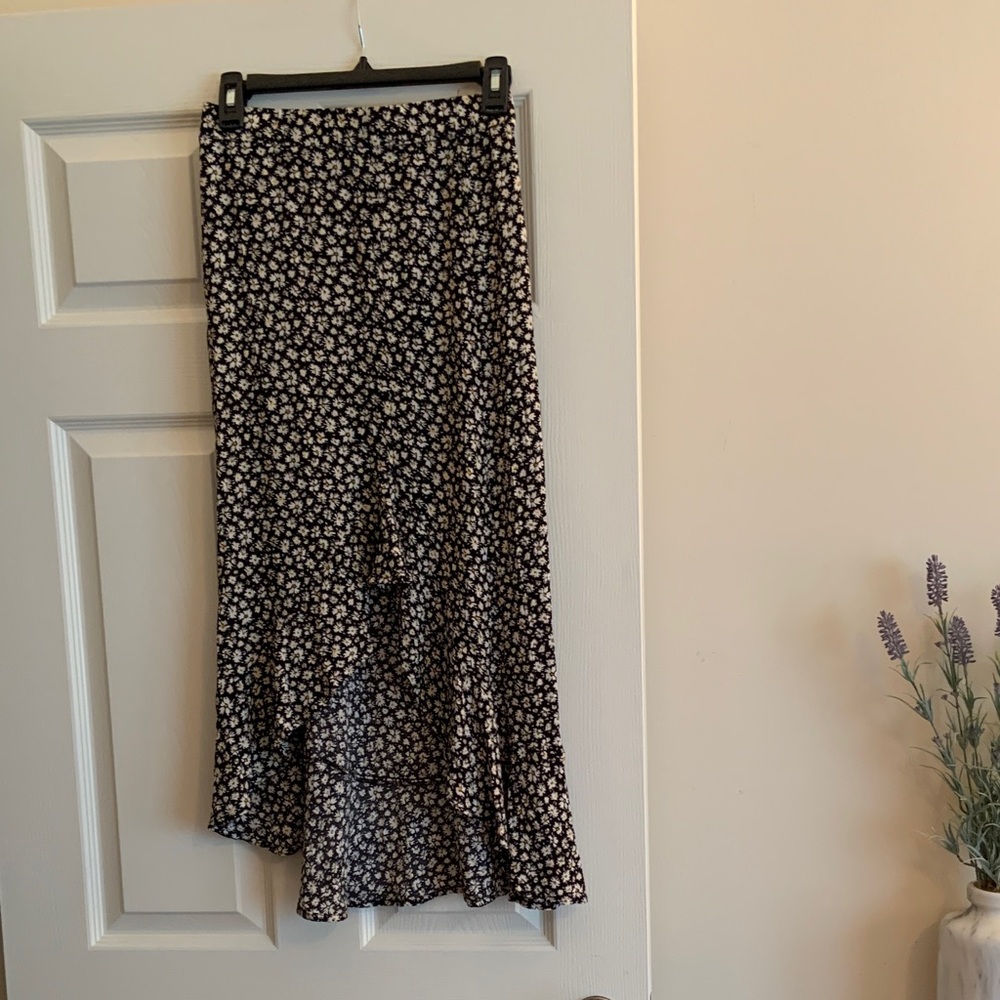 Essentials Black and White Floral Maxi Skirt